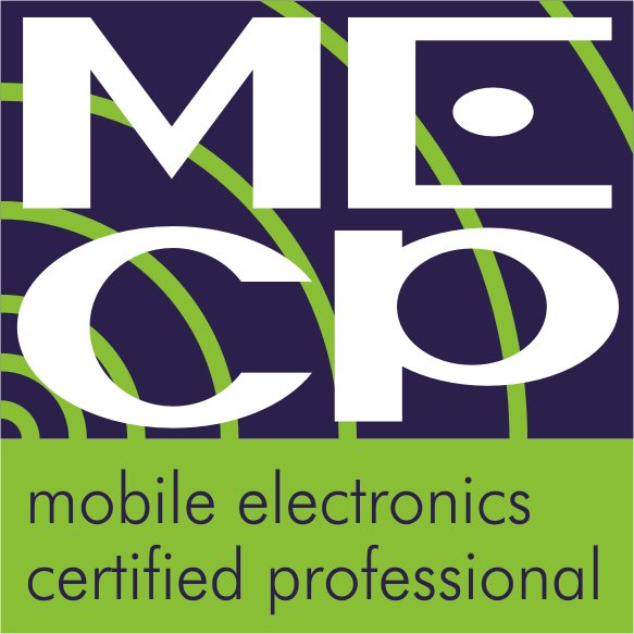 Graphic reading: MECP. Mobile Electronics Certified Professional.